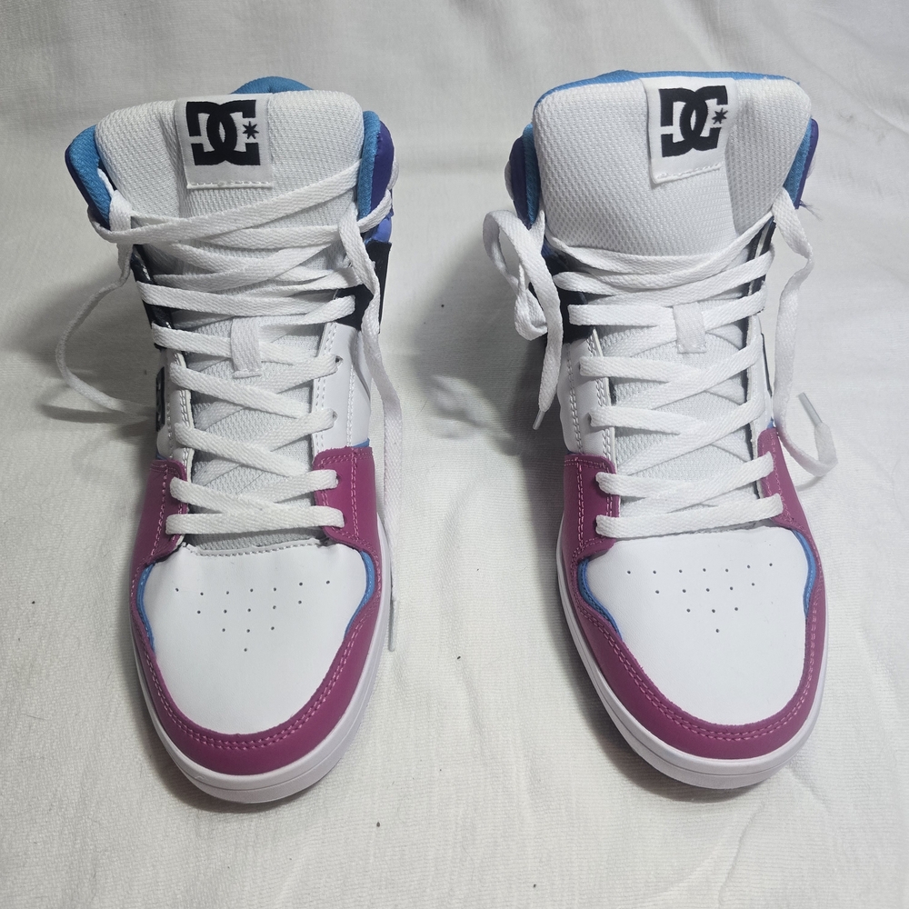 DC High-Top Sneakers in White and Pink